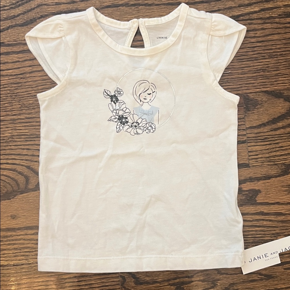 Janie and Jack Cream Kids Tee with Floral Graphic